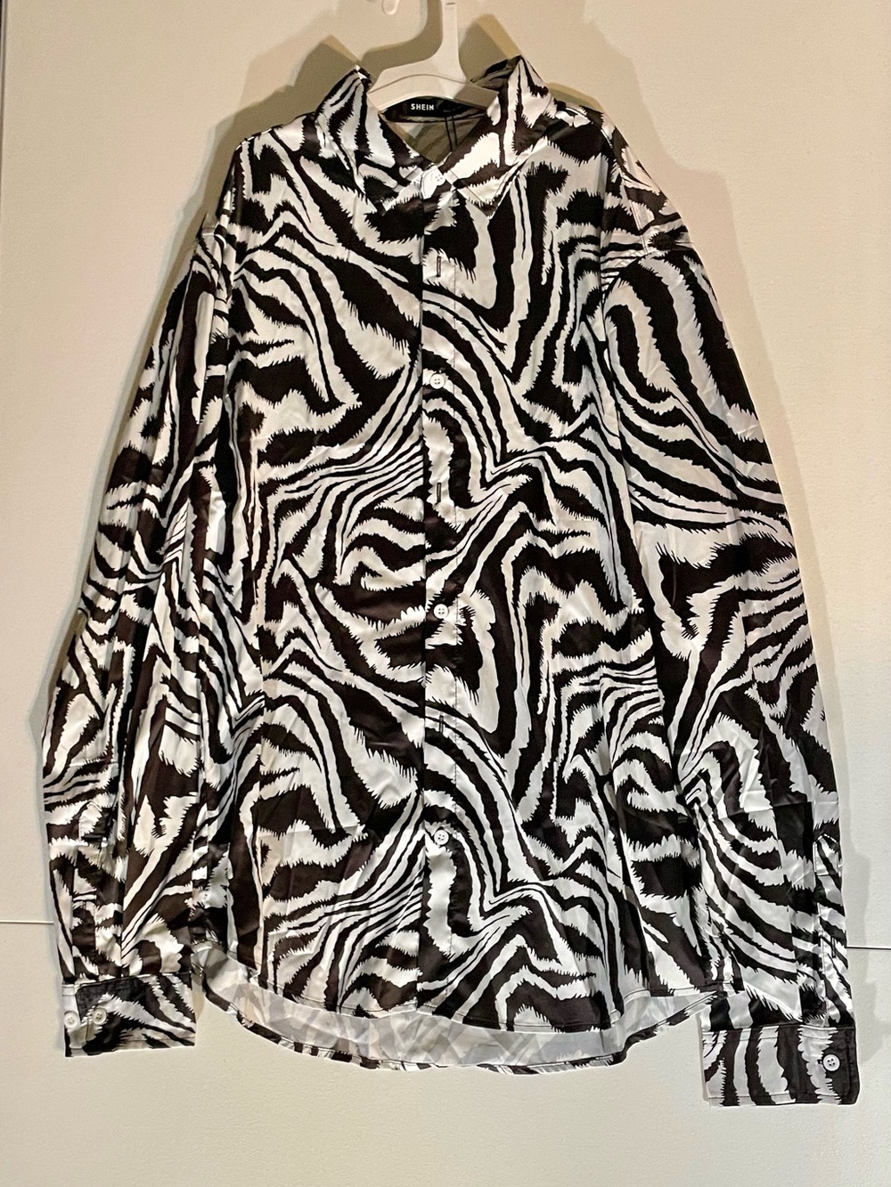 SHEIN Black & White Zebra Print Button-Up Mens Top NWT Medium Size Night Life